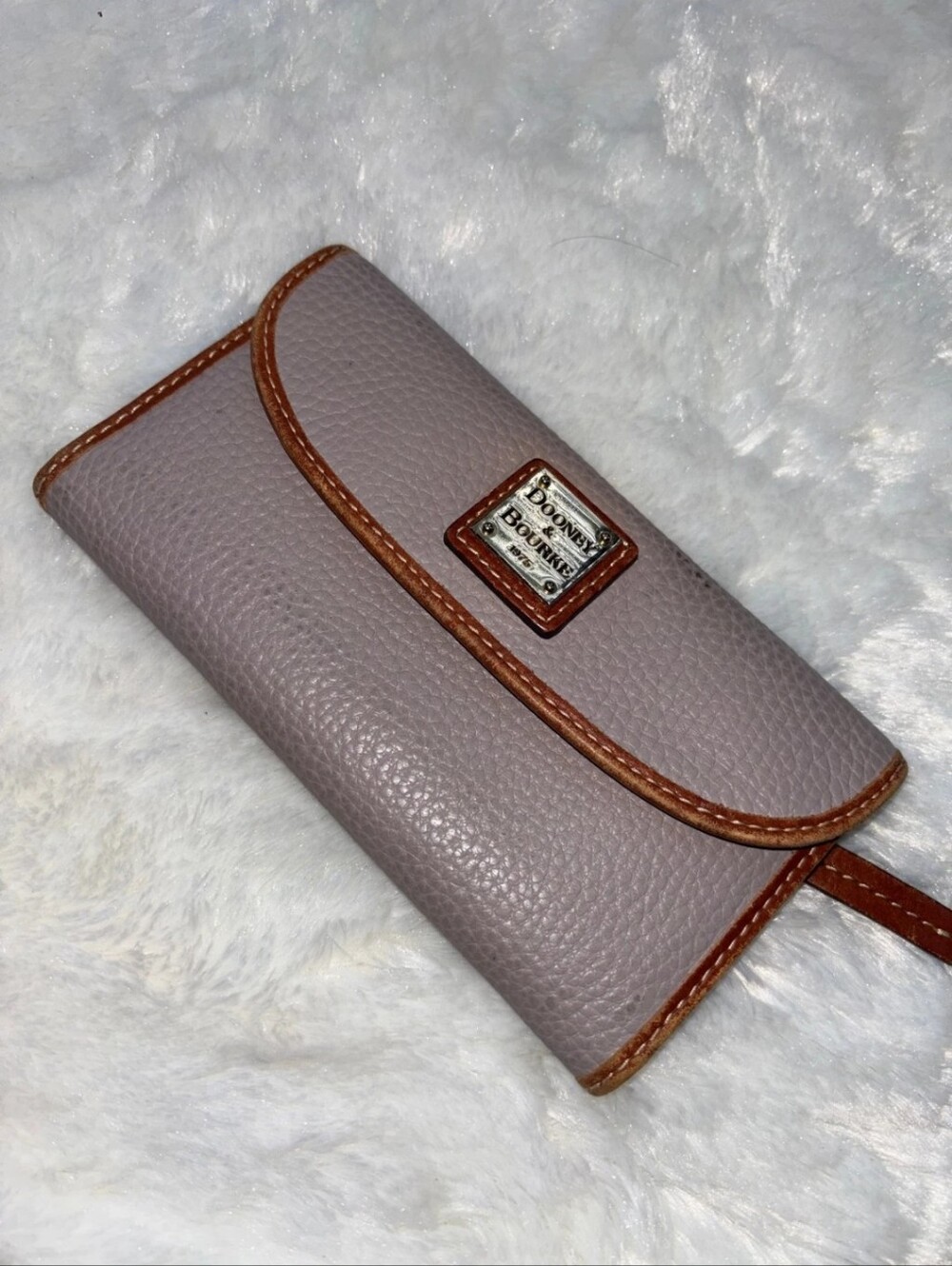 Dooney & Bourke Taupe Pebble Leather Trifold Long Wallet